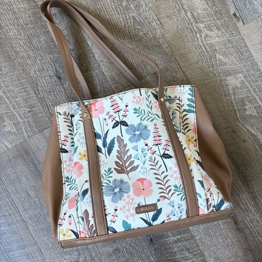 Relic || Floral Tote Bag Purse with Tan Accents